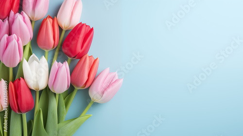 Kwiatowe b    kitne minimalistyczne t  o na   yczenia z okazji Dnia Kobiet  Dnia Matki  Dnia Babci  Urodzin czy pierwszego dnia wiosny z tulipanami. Szablon na baner lub mockup. 