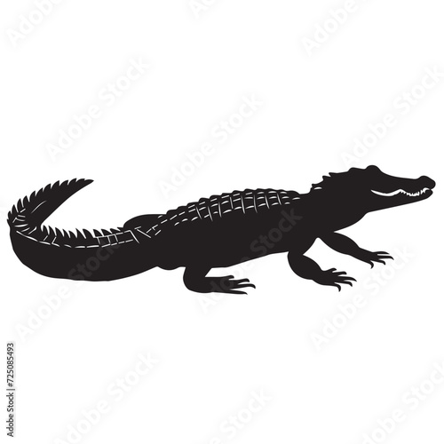 A Full Body Black Silhouette of a Crocodile