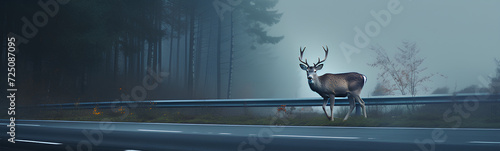 Wallpaper Mural A wild deer in the middle of a road. A car behind.
 Torontodigital.ca