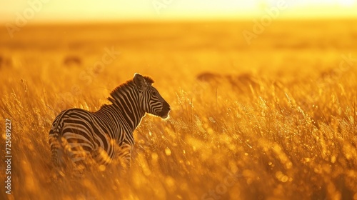  a zebra standing in the middle of a field of tall grass with other animals in the distance in the background.
