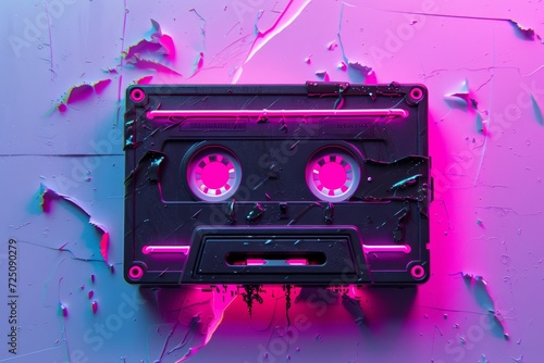 A retro mixtape illuminated by vibrant hues of pink and blue, evoking nostalgia and the beauty of simplicity