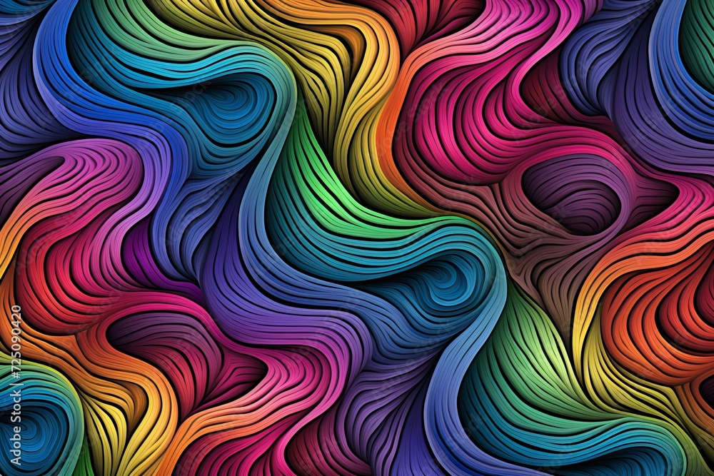 Vibrant rainbow of psychedelic patterns and mesmerizing optical illusions on a sleek black backdrop