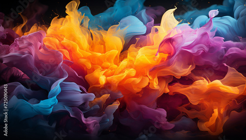 Abstract paint in vibrant colors creates flowing underwater wave generated by AI