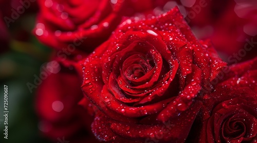 Red roses with drops of water