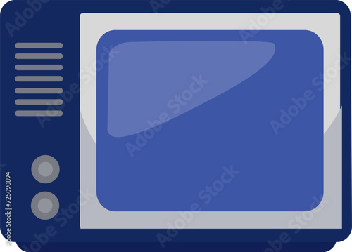Old-fashioned blue television set with screen and buttons. Retro TV device, entertainment nostalgia vector illustration.