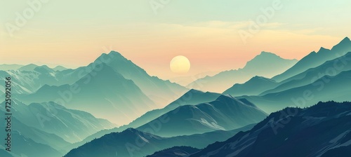 a mountain range with the sun in the background