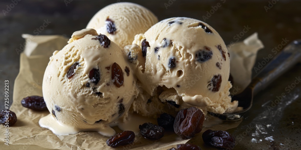 a group of ice cream balls with raisins a group of ice cream balls with raisins
