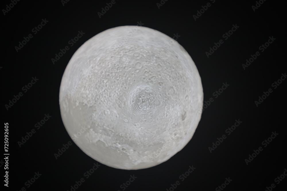 Night light full moon. Statuette of full moon. Moon surface. - obrazy, fototapety, plakaty 