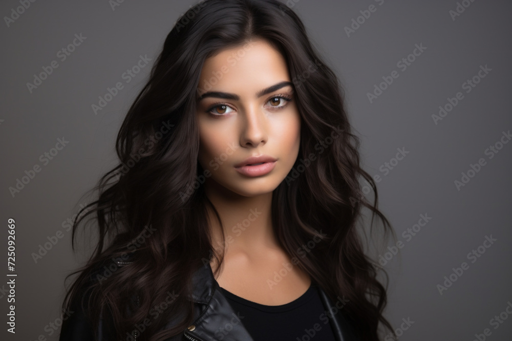 Photo beautiful woman with long healthy curly brunette hair
