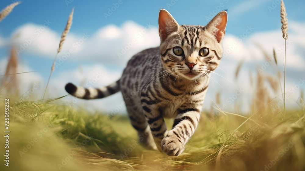 cat, African Shorthair running on a grass cat, African Shorthair running on a grass