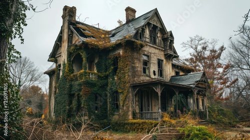 an old house with ivy on the side