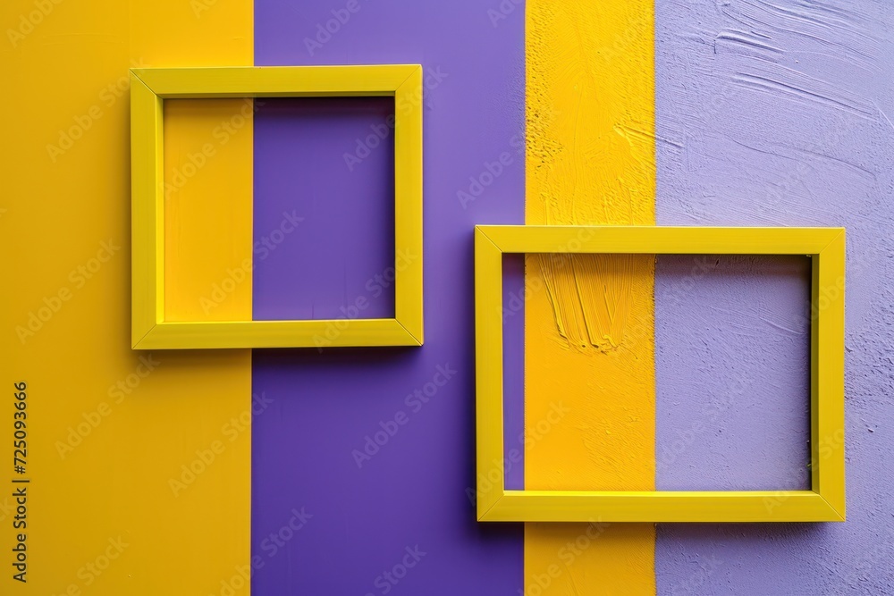 two yellow frames on a purple and yellow wall two yellow frames on a purple and yellow wall