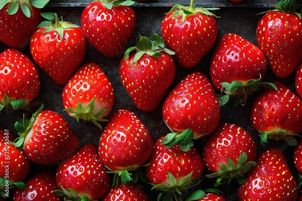 a group of strawberries on a black surface a group of strawberries on a black surface
