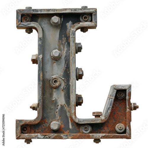 a metal letter with bolts