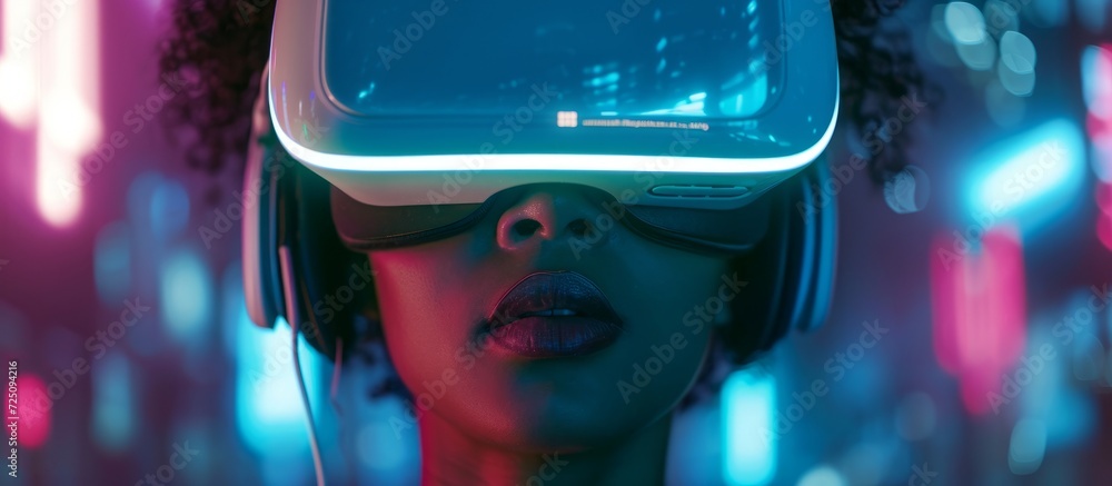 VR headset illuminates during nighttime. VR headset illuminates during nighttime.