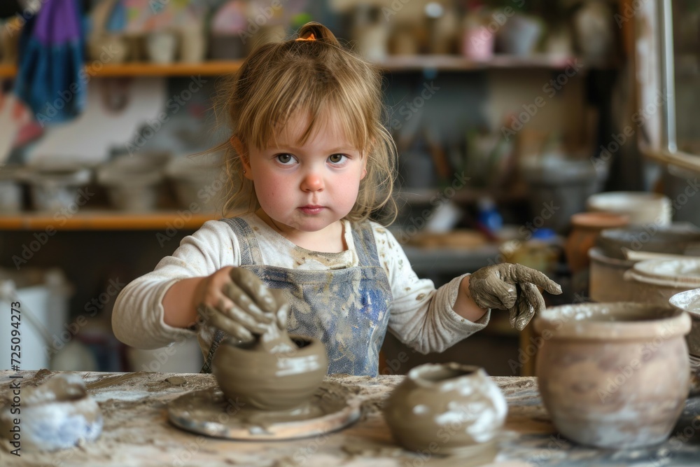 a girl in a apron making a bowl