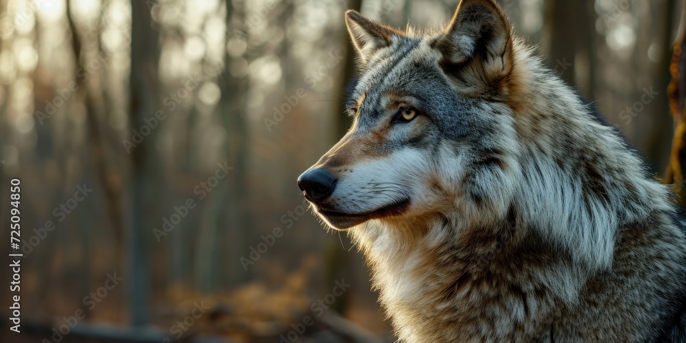 Fototapeta a wolf looking into the distance