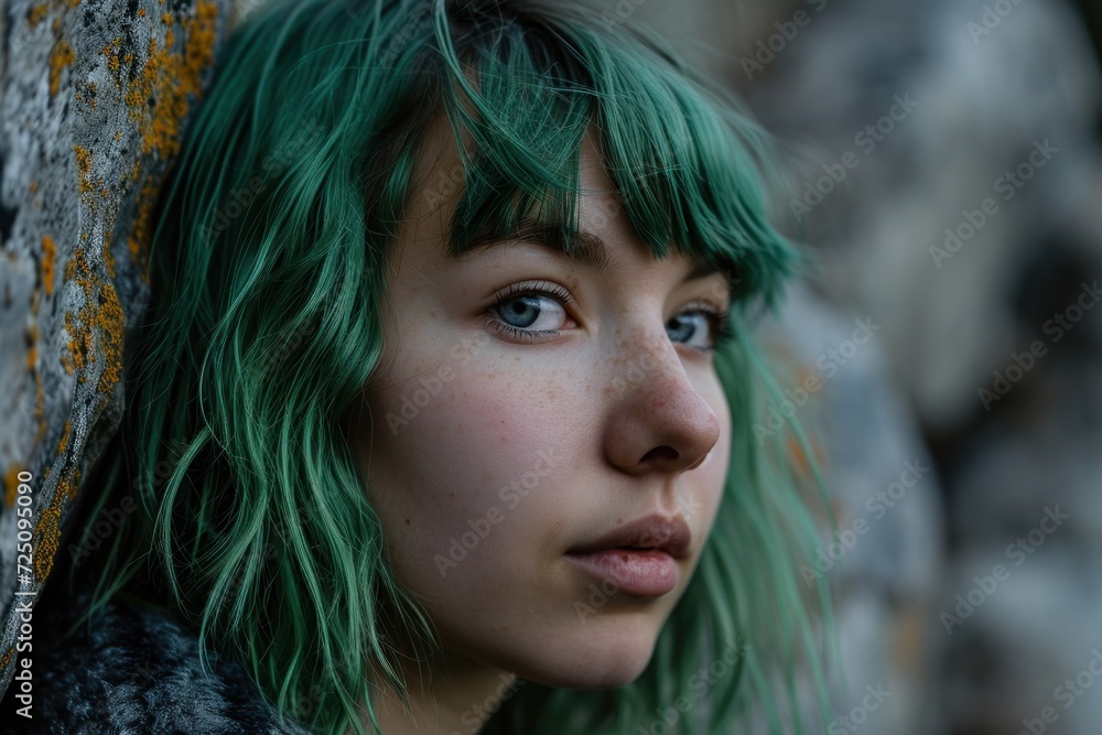 a woman with green hair a woman with green hair