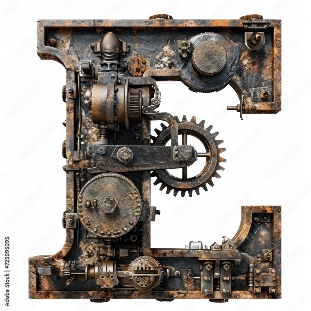 a metal letter with gears and cogs