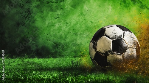 vector illustration. classic football ball over the pitch. painted green background.