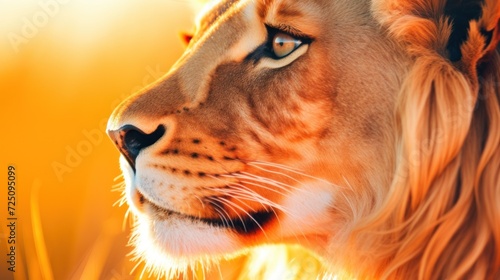 a close up of a lion's face