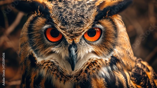an owl with orange eyes photo