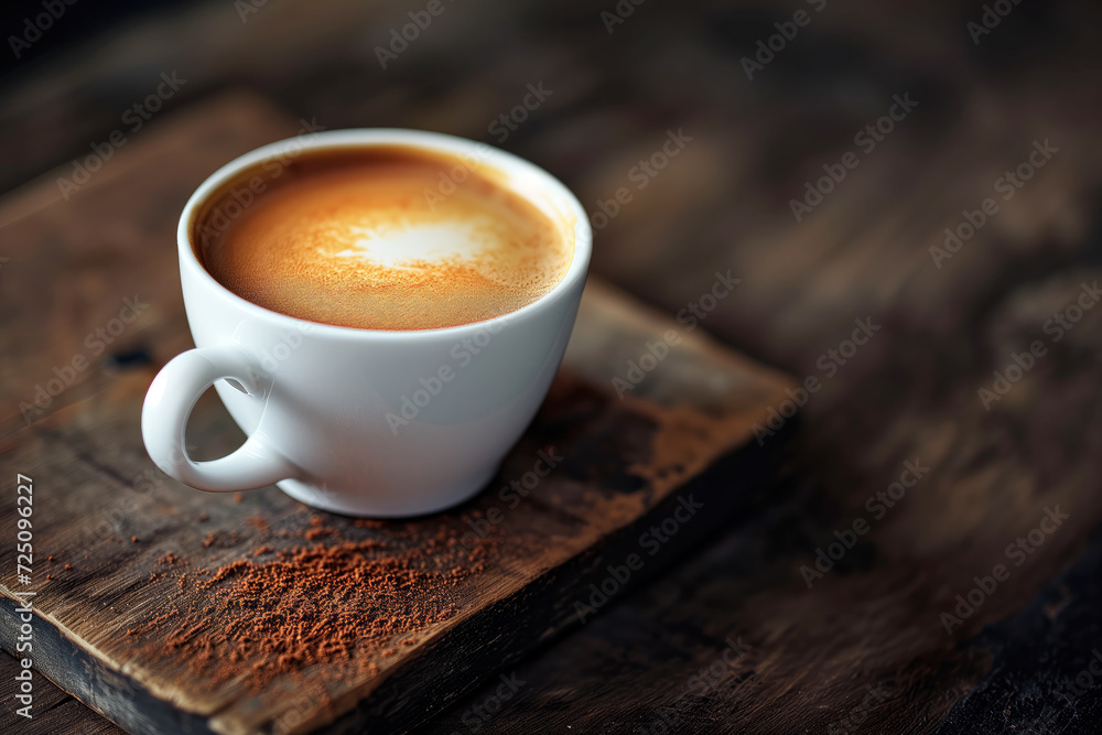 Morning Coffee with Latte Art on Wooden Surface Morning Coffee with Latte Art on Wooden Surface