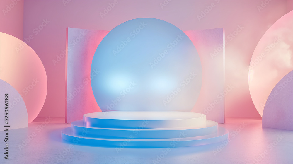 Circular podium as a mockup for product presentation in bright pastel colors, minimalist style Circular podium as a mockup for product presentation in bright pastel colors, minimalist style