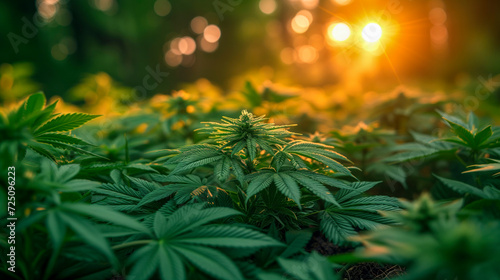 Cannabis Plants Flourishing In Sunlight With A Lush Green Appearance, Emphasizing Natural Growth.