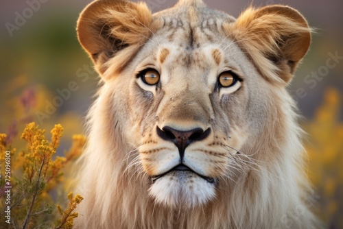 a close up of a lion