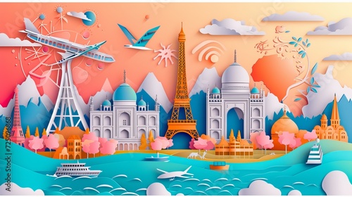 Cartoon with Landmarks of the world for travel. Vector illustration.
