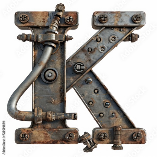 a metal letter with screws and bolts
