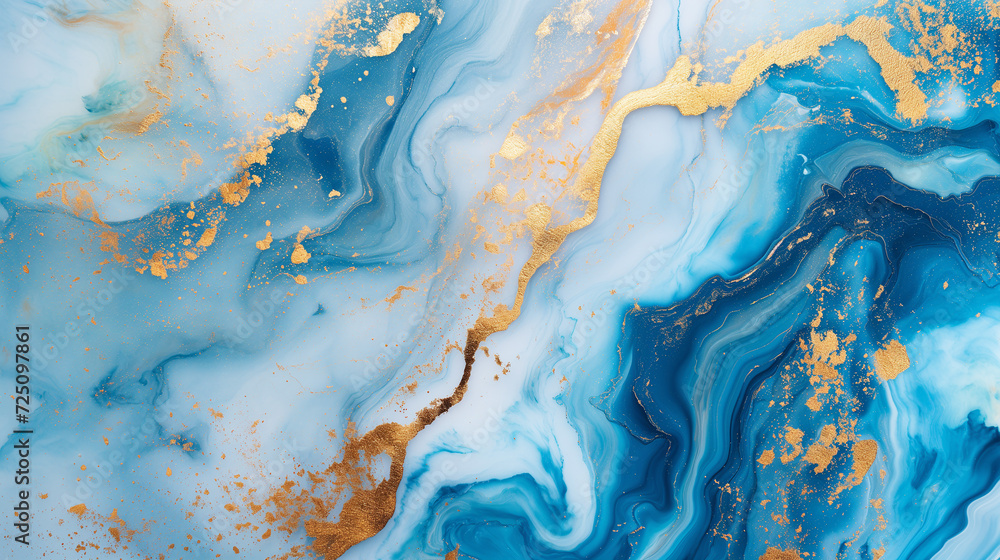 Beautiful light blue and gold marble background