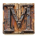 a wooden letter with metal letters on it