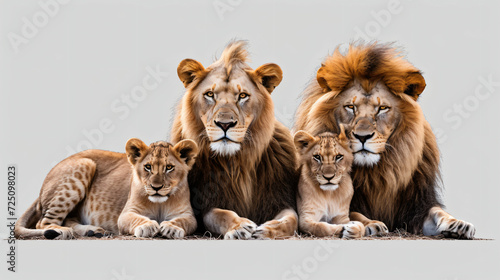Lion family isolated on a transparent background.