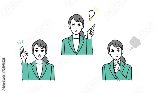 女性ビジネスパーソンの表情イラスト素材セット