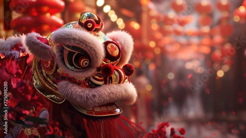 Chinese lion dance costume in chinese lunar new year festival, closeup of photo photo