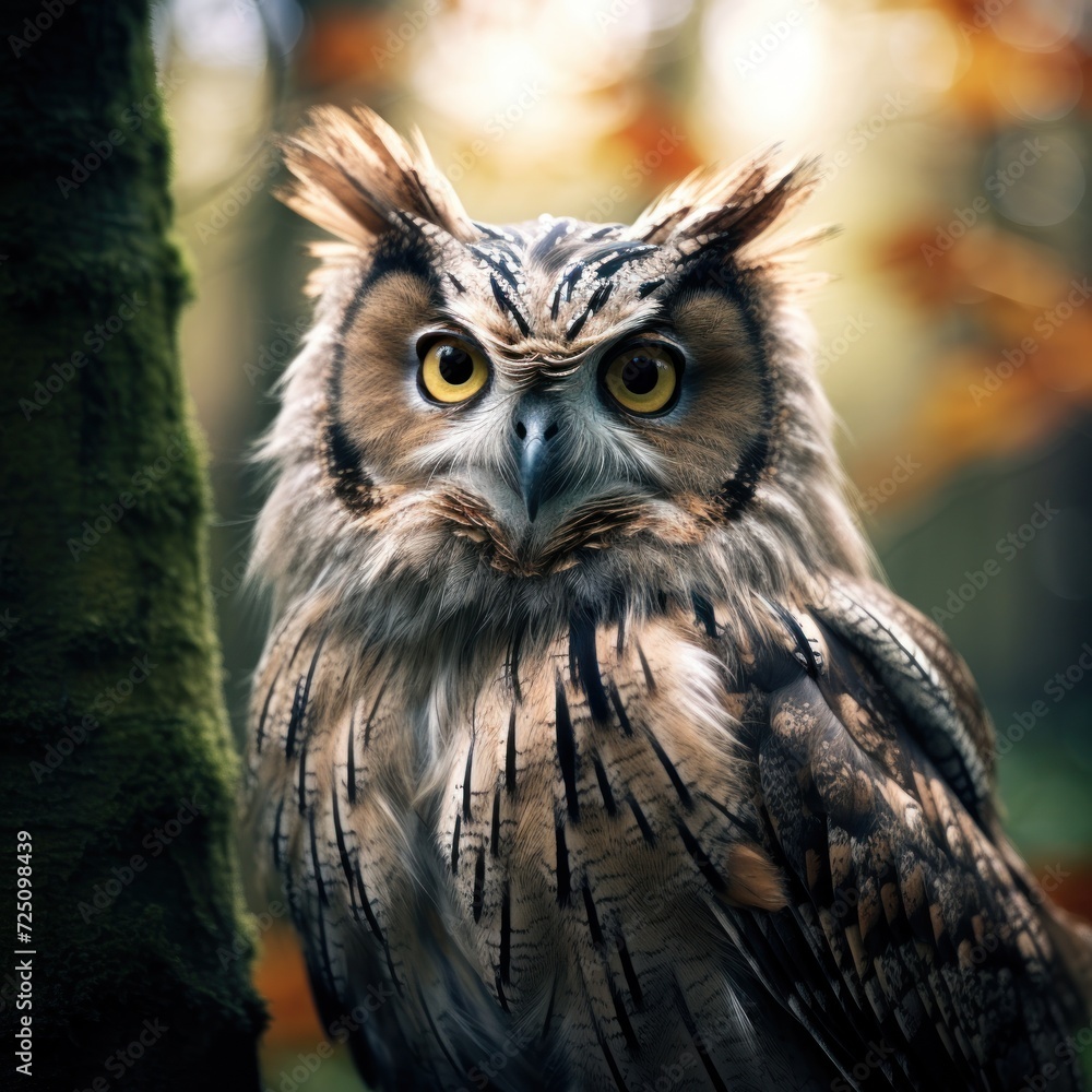 an owl standing on a tree an owl standing on a tree
