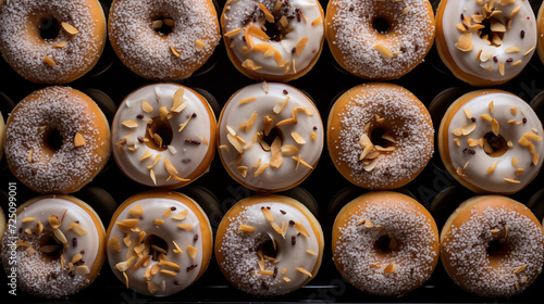 Tłusty Czwartek - pyszne lukrowane pączki i oponki z marmoladą. Smakowity upieczony donut. Dużo kalorii czyli jedzenie słodkich wypieków