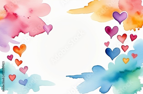 Herzen zum Valentinstag in Aquarelle Wasserfarben. Der Hintergrund ist in sanften Pastelltönen gemalt, mit freiem Textfeld, generative ai