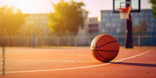 Close-up of a Basketball on a Sunny Outdoor Court. Generative AI © sweet_mellow