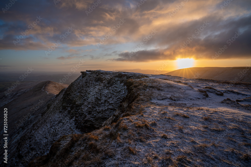 Moody Sunrise on the hill Fan Y Big in the Brecon Beacons National Park, South Wales