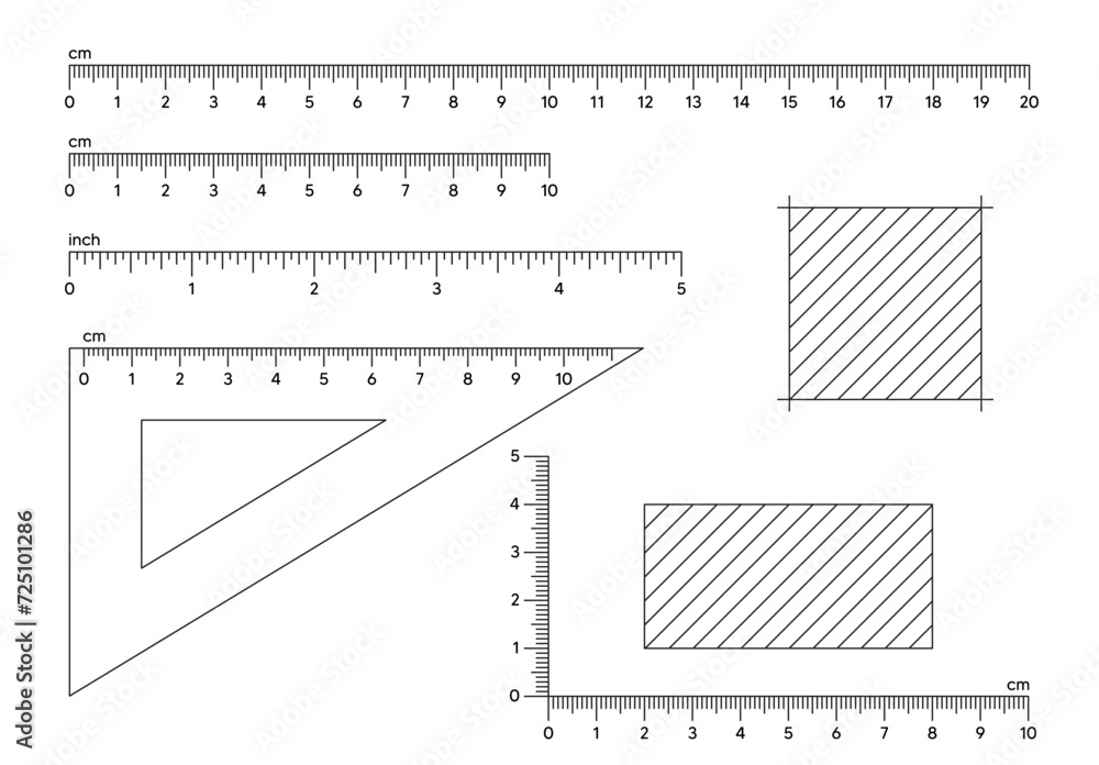 Rulers inch and metric rulers. Measuring tool. Centimeters and inches