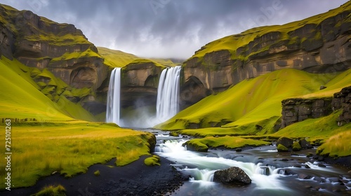 Seljalandsfoss waterfall in Iceland, Europe. Long exposure, iceland, seljalandsfoss, waterfall, europe, landscape, long exposure, travel, water, beautiful, nature, clouds, green, sunset, beauty, river photo
