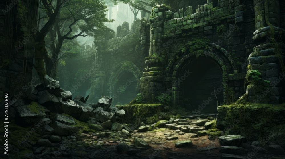 ruins of an ancient temple in the forest. ruins of an ancient temple in the forest.