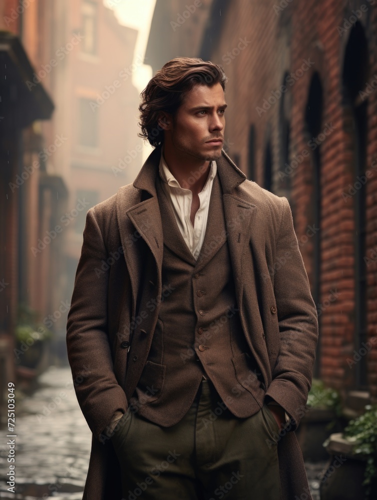Attractive man in a suit walking through the city, refined style, gentlemanly poise, confident. stylish urban man in raincoat suit jacket. Attractive man in a suit walking through the city, refined style, gentlemanly poise, confident. stylish urban man in raincoat suit jacket.