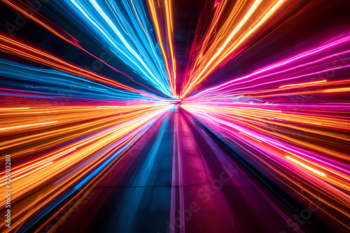 Speeding Through the Neon Night: Abstract Light Explosion on the Racing Highway