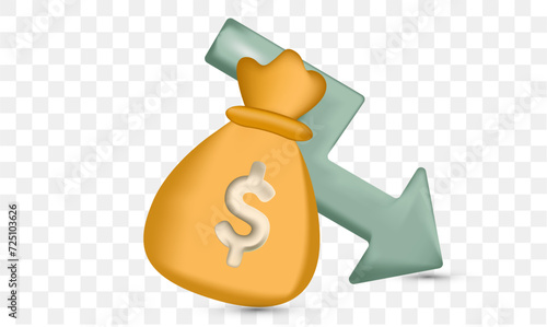 3D render money loss, dolar loss and financial loss vector concept. 3d vector design illustration