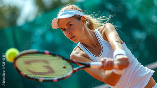 a woman swinging a tennis racket at a ball