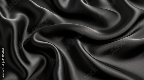 Black silk,black satin fabric texture background. Wavy folds of black satin cloth
